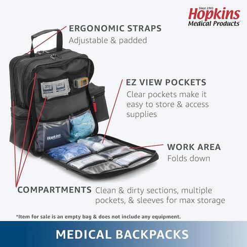 حقيبة ظهر هوبكنز ميديكال برودكتس المضادة للميكروبات EZ-View 21st Century Plus: واسعة وآمنة ومنظمة - مثالية لمحترفي الرعاية الصحية المنزلية، 11.5 بوصة × 9 بوصة × 16 بوصة in Kuwait