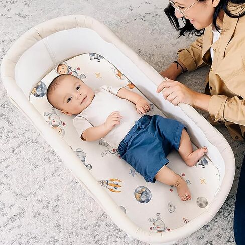 GRSSDER Stretty Ultra Soft Passinet Sheet Set 2 Pack ، ملاءمة عالميًا للباسينيتس المهد الموسى سلة مرتبة مستطيلة آمنة ومركبة ، مسبحة البحر والفضاء الأنيقة in Kuwait
