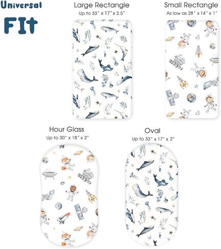 GRSSDER Stretty Ultra Soft Passinet Sheet Set 2 Pack ، ملاءمة عالميًا للباسينيتس المهد الموسى سلة مرتبة مستطيلة آمنة ومركبة ، مسبحة البحر والفضاء الأنيقة in Kuwait