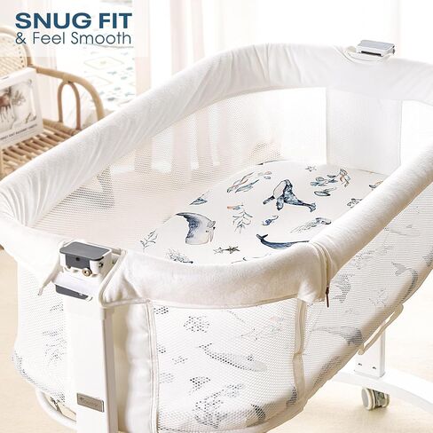 GRSSDER Stretty Ultra Soft Passinet Sheet Set 2 Pack ، ملاءمة عالميًا للباسينيتس المهد الموسى سلة مرتبة مستطيلة آمنة ومركبة ، مسبحة البحر والفضاء الأنيقة in Kuwait
