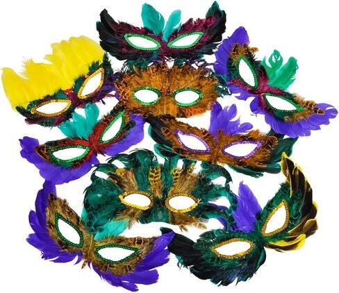 4E's Novelty 12 Mardi Gras Masks With Feathers Bulk for Adult Men Women, Feather Masquerade Masks for Mardi Gras Outfit Accessories, Party Supplies & Decorations in Saudi Arabia