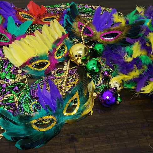 4E's Novelty 12 Mardi Gras Masks With Feathers Bulk for Adult Men Women, Feather Masquerade Masks for Mardi Gras Outfit Accessories, Party Supplies & Decorations in Saudi Arabia