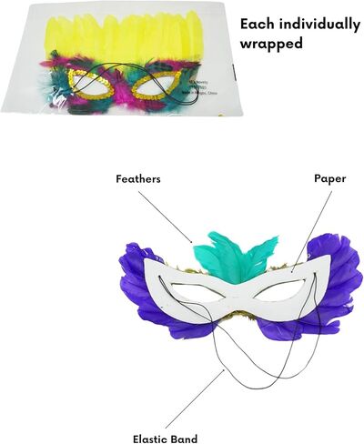 4E's Novelty 12 Mardi Gras Masks With Feathers Bulk for Adult Men Women, Feather Masquerade Masks for Mardi Gras Outfit Accessories, Party Supplies & Decorations in Saudi Arabia