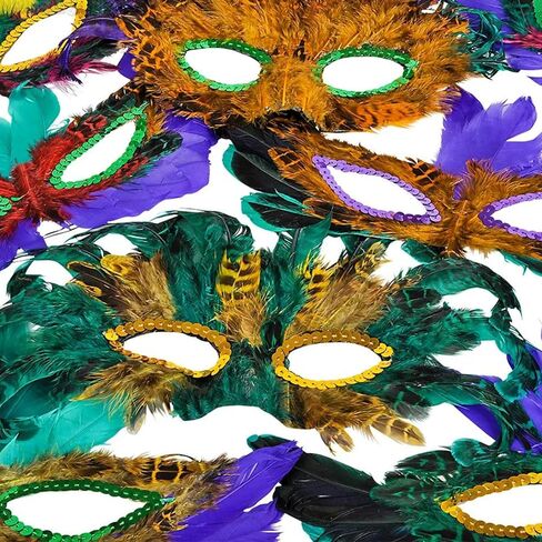 4E's Novelty 12 Mardi Gras Masks With Feathers Bulk for Adult Men Women, Feather Masquerade Masks for Mardi Gras Outfit Accessories, Party Supplies & Decorations in Saudi Arabia