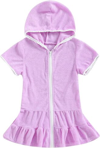 Toddler Kids Little Girl Swim Cover Up Towel Terry Swimsuit Wraps Zip Up Bathing Suit Short Beach Dress in Kuwait
