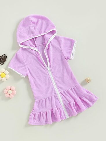 Toddler Kids Little Girl Swim Cover Up Towel Terry Swimsuit Wraps Zip Up Bathing Suit Short Beach Dress in Kuwait