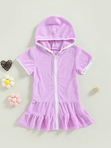 Toddler Kids Little Girl Swim Cover Up Towel Terry Swimsuit Wraps Zip Up Bathing Suit Short Beach Dress in Kuwait