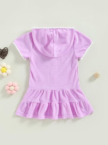 Toddler Kids Little Girl Swim Cover Up Towel Terry Swimsuit Wraps Zip Up Bathing Suit Short Beach Dress in Kuwait
