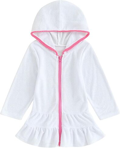 Toddler Kids Little Girl Swim Cover Up Towel Terry Swimsuit Wraps Zip Up Bathing Suit Short Beach Dress in Kuwait
