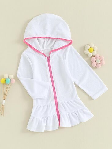 Toddler Kids Little Girl Swim Cover Up Towel Terry Swimsuit Wraps Zip Up Bathing Suit Short Beach Dress in Kuwait