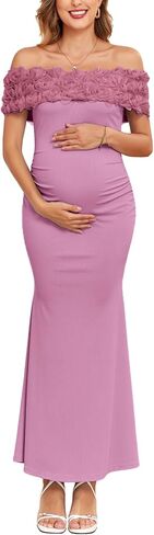 3D Floral Off The Shoulder Maternity Dress Sexy Ribbed Mermaid Maxi Bodycon Pregnancy Dresses Baby Shower in Saudi Arabia