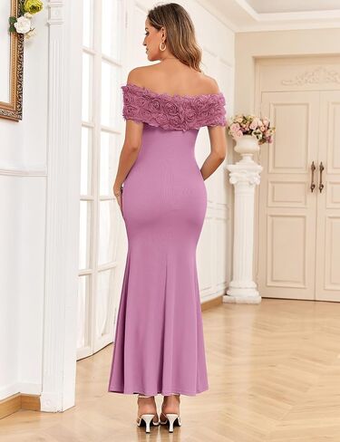 3D Floral Off The Shoulder Maternity Dress Sexy Ribbed Mermaid Maxi Bodycon Pregnancy Dresses Baby Shower in Saudi Arabia