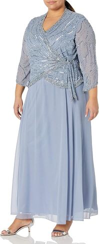 J Kara Women's Plus Size 3/4 Sleeve V-Neck Long Beaded Dress in Kuwait