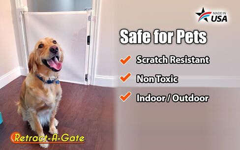Retract-A-Gate 52 Inch White Retractable Baby and Dog Gate, Made in USA | The original certified retractable gate for top & bottom stairs; 200lb push-out force, angled installs, wide, tall, & sleek in Saudi Arabia