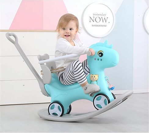 Rocking Horse for Toddlers 1-3 Years,4 in 1 Design, Kids Ride on Toy Balance Bike Push Cart with Detachable Balance Board,Fun Birthday Gifts-Blue in Kuwait