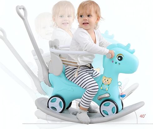 Rocking Horse for Toddlers 1-3 Years,4 in 1 Design, Kids Ride on Toy Balance Bike Push Cart with Detachable Balance Board,Fun Birthday Gifts-Blue in Kuwait