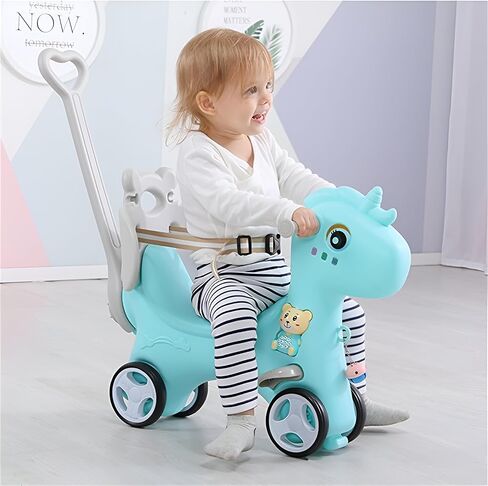 Rocking Horse for Toddlers 1-3 Years,4 in 1 Design, Kids Ride on Toy Balance Bike Push Cart with Detachable Balance Board,Fun Birthday Gifts-Blue in Kuwait
