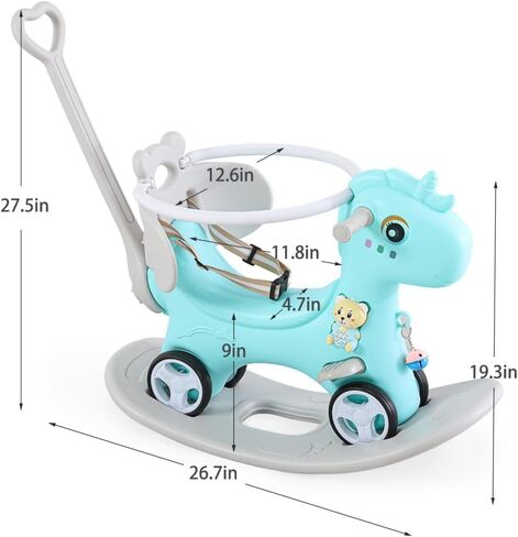 Rocking Horse for Toddlers 1-3 Years,4 in 1 Design, Kids Ride on Toy Balance Bike Push Cart with Detachable Balance Board,Fun Birthday Gifts-Blue in Kuwait