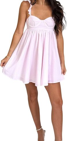 Awoscut Women Cute Babydoll Mini Dress Ruffle Strap Maternity Dresses Summer Y2K Flowy Teens Short Sundress in Saudi Arabia