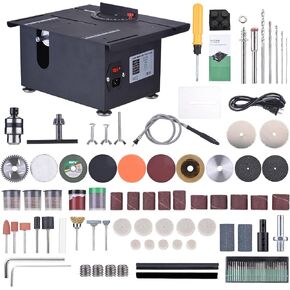Upgraded 400W Mini Table Saw, Desktop Electric Saw for Crafts, Speed & Angle Adjustable, Cutting/Sanding/Engraving/Drilling All-in-One for DIY Wood/PCB/Acrylic/Plastic (0-30mm Liftable, Black)