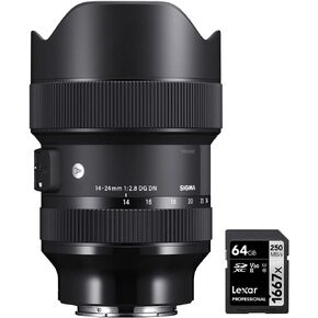 Sigma 213965 14-24mm f/2.8 DG DN Art Lens for Sony E Black Bundle with Lexar Professional SDHC/SDXC 1667x UHS-II 64GB Memory Card
