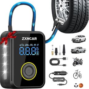 Tire Inflator Portable Air Compressor, Auto air Pump for Car tires Cordless Rechargeable Battery and 12V DC with Pressure Gauge 200PSI 4X Smart Fast Inflation for Cars Bicycles Motorcycles Balls