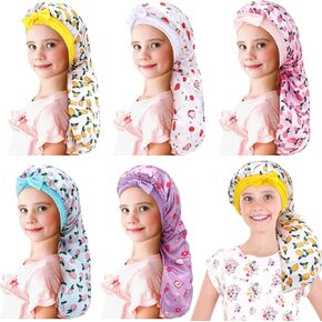 Eurzom 5 PCS Kids Bonnet Long Satin Cap for Girls Boys Soft Bonnet Bonnet Curly Hair Braid Cap Band for Dreadlocks Braid Afro ، 5 Styles (large)
