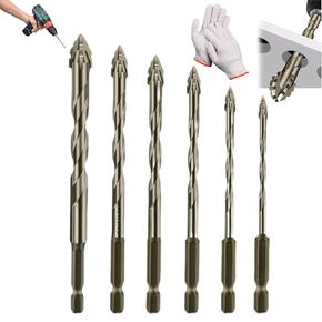 Vrsgs Drill Bits, New Four-Flute Sawtooth Eccentric Drill Bit Set, Four-Edged Serrated Eccentric Drill, for Ceramic Tile, Stone and Glass (2Set(4,5,6,8,10,12mm))