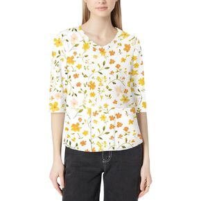 Scrubs for Women Oversized V Neck 3/4 Sleeve Floral Printed Nursing Working Uniforms with Pockets
