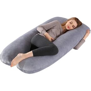 Pregnancy Pillow Full Body Pillow Velvet Maternity Pillow for Pregnant Woman Total Body Pillow with Machine-Washable Cover,Grey (U-Shaped)