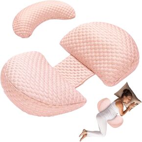 Pregnancy Pillow for Sleeping, Maternity Pillow with Detachable and Adjustable, Baby Bub Pillow with Pillow Cover - Support for Back, HIPS, Legs Pink