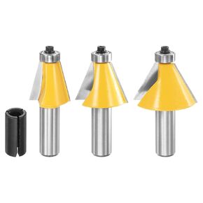 HARFINGTON 3pcs Chamfer Router Bit Set 1/4" Shank 15, 22.5, 30 Degree Cutting Angle Carbide Wood Router Bits with Collet for Woodworking