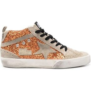 Golden Goose Mid Star Glitter Upper Suede Star Spur Wave and Heel Womens Sneakers - 38
