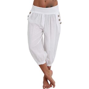 JEsilunmaMY Womens Lantern Tapered Harem Pants Plus Size Cotton Linen Slacks with Pocket Solid Color Loose Lounge Capri Pants