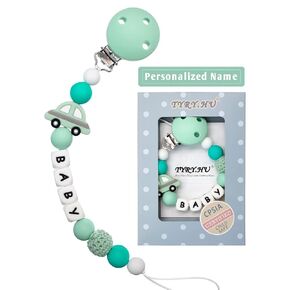 Personalized Pacifier Clip with Name for Baby, Customized Pacifier Clip Fits All Pacifiers, Baby Birthday Gift for Boys and Girls, Bear (Blue)