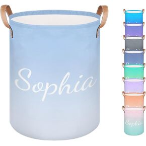 Custom Laundry Basket with Name, Personalized Baby Laundry Hamper for Bedroom Bathroom, Round Storage Hamper with Handle for Men Women Pink