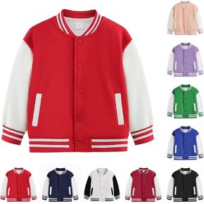 Kids Baseball Jacket Varsity Letterman Coat Fall Winter Fleece Bomber Vintage Outerwear Kids Bomber