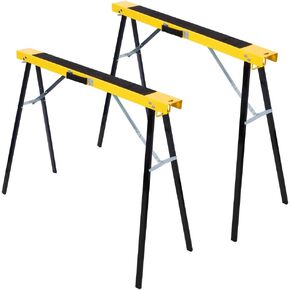 Saw Horses 2 Pack, Folding Portable Work Horse with Fast Open Legs, Convenient Handle, Heavy Duty Steel Sawhorse for Garage, Workshop, Fully Assembled (Orange + Black)