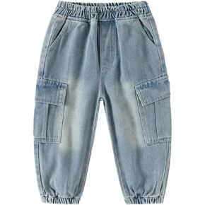 Toddler Baby Boys Girls Baggy Jeans Washed Distressed Denim Pants Active Joggers Sweatpants Hiking School Trousers