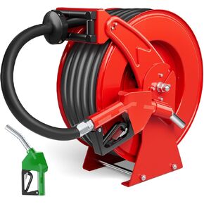 بكرة خرطوم الوقود ، 3/4 "× 50 قدمًا بكرات ديزل طويلة إضافية مع فوهة تأجيج ، 300 رطل/بوصة مربعة للسيارات الصناعية عودة إلى خرطوم ديزل قابل للسحب للوقود لسفينة شاحنة خزان المركبات ، الأحمر