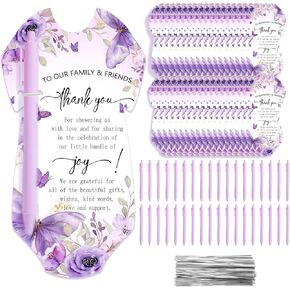 36 Pack Pink Bow Baby Shower Decor, Coquette Bow Greeting Cards 36 Ballpoint Pens 36 Thank you Tags with Twine Baby Shower Return Gifts for Gender Reveal