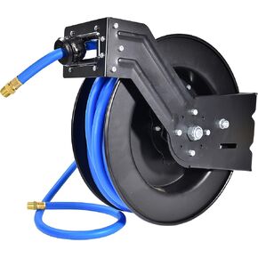 ET040C بكرة خرطوم الهواء القابلة للسحب ، 1/2 "بوصة × 50 'قدم جدار جبل خرطوم تلقائي ، بكرة خرطوم هواء الصلب الثقيلة ، خرطوم مطاطي من الدرجة الصناعية ، الأزرق