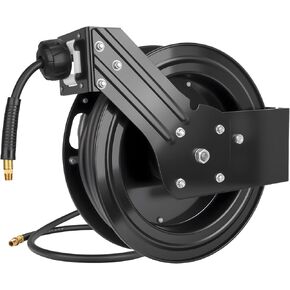 Premium Steel Retractable Air Hose Reel, 3/8" x 50 ft Hybrid Hose, Ceiling/Wall Mounted Heavy Duty Industrial Air Compressor Hose Reel, 300PSI, 50ft