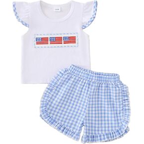 Yvowming Toddler Baby Girl Clothes Outfits,Summer Ruffle Ribbed Flower T Shirt Shorts Set Clothes for Girls