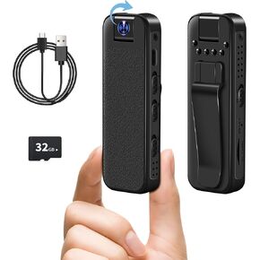 Mini Body Camera with 32GB Card, 1080P HD Video Recorder, Body Cameras with IR Night Vision, Portable Camera for Cycling, Travel, Home Security, Outdoor Activities