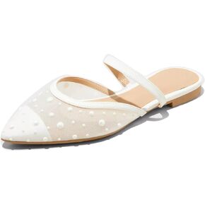 Mesh Mules for Women Comfy Raffia Woven Strap Closed Pointed Toe Mule Flats Casual Slip on Dress Slides Flats