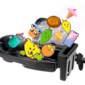Universal Stroller Snack Tray, 3 in 1 |Stroller Cup Holder| Phone Holder |Snack Trays with Dust Cover | Silicone Arms Grip Bumper Bar Stays in Place Suitable for All Stroller Accessories