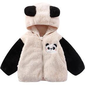 Toddler Boys Girls Polar Fleece Jacket with Ears Hood Winter Thick Warm Outerwear Funny Cartoon Coat Jackets