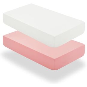 SiinvdaBZX 2 Pcs Baby Fitted Crib Sheets for Boys Girls, Soft Viscose Derived from Bamboo Crib Sheet Crib Mattress Sheets for Standard Crib and Toddler Mattress (White & Pink, 52"x28")
