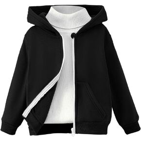 Toddler Kids Boys Girls Winter Warm Solid Coats Fleece Hooded Zipper Windproof Jacket Outwear Hoodies with Pockets